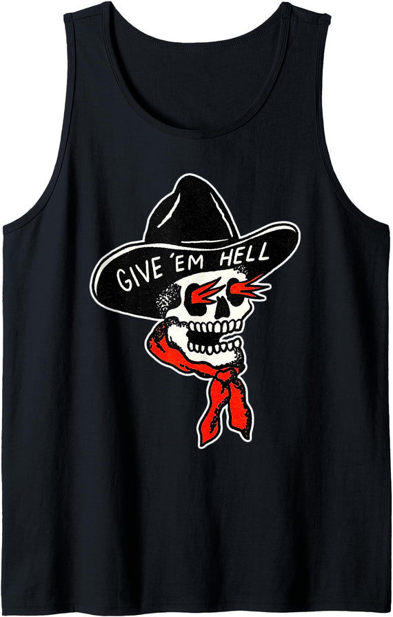 Urban Empyre Cowboy Reaper Skull x Give em' Hell Traditional Tattoo Flash Tank Top - Black