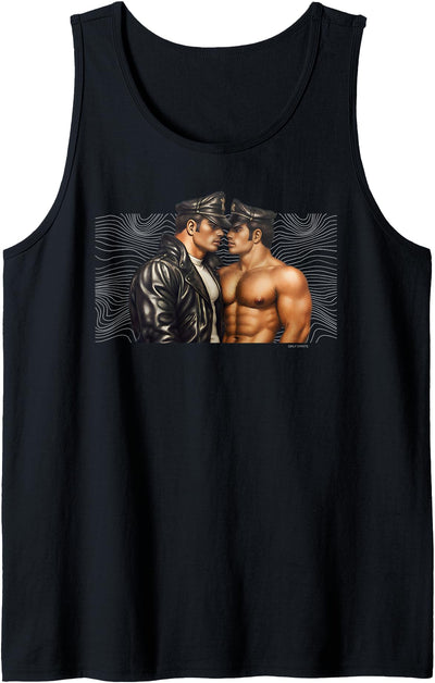 Retro Gay Leather Biker Gay Pride Daddy Bear Mustache Tank Top