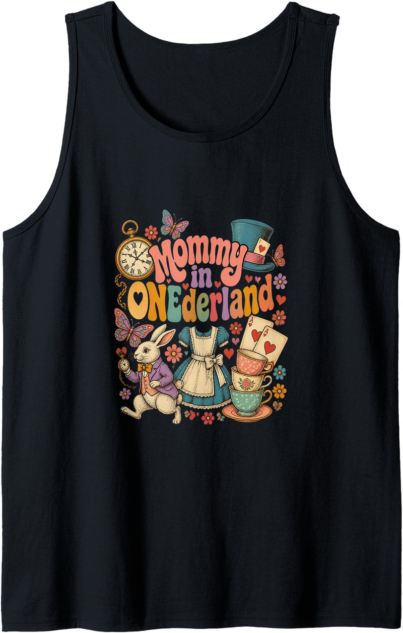 Alice Rabbit Mommy in Wonderland Tea Party Tank Top in Black