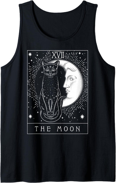 Trendy Apparel Tarot Card Crescent Moon And Cat Graphic Tank Top