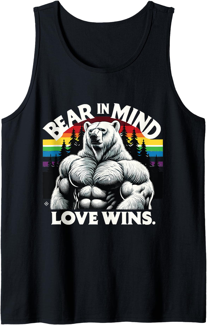 Majestic Bear Pride Gay Pride Gym Fit Polar Bear Pride Muscular Love Wins Tank Top - Black