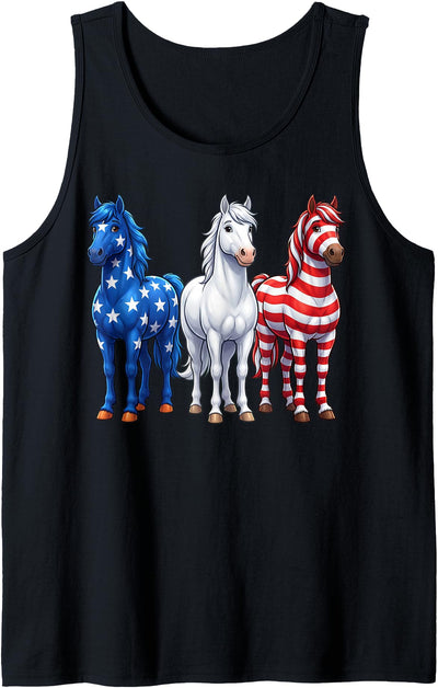 Patriotic Horse Flag 4th of July Farm Animals Gift Funny Patriotic Horses USA Flag 4th of July Horse Lover Tank Top