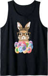Easter Bunny Glasses Bandana Leopard Rabbit Mahjong Player Tank Top in Black