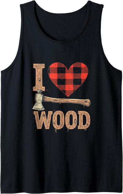 Cow I Love Wood Buffalo Plaid Heart Wood Tank Top