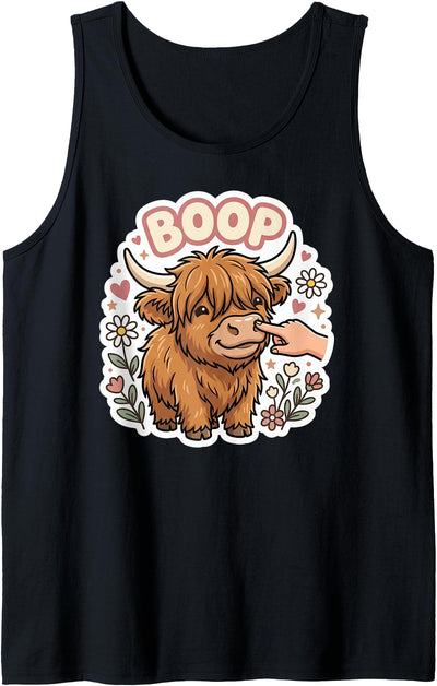 Boop Highland Cow Nose Cute Farm Animal Floral Humor Tank Top