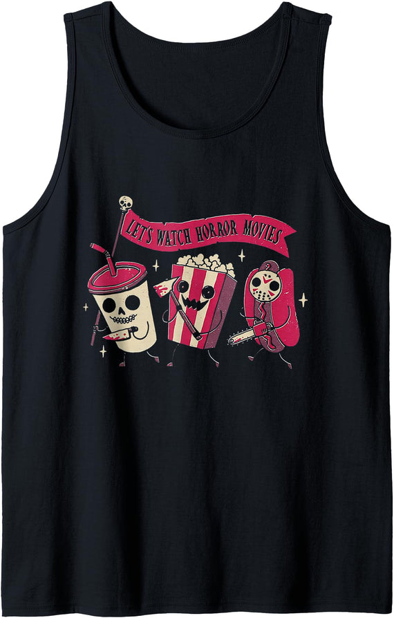 Halloween shirt Let's Watch Horror Movies Funny Halloween Costume Tank Top - Black