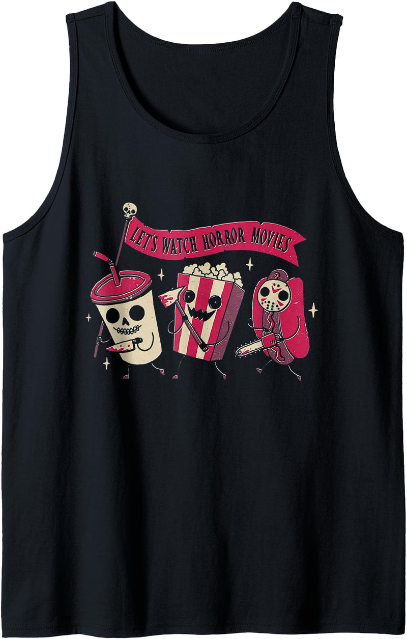 Halloween shirt Let's Watch Horror Movies Funny Halloween Costume Tank Top - Black