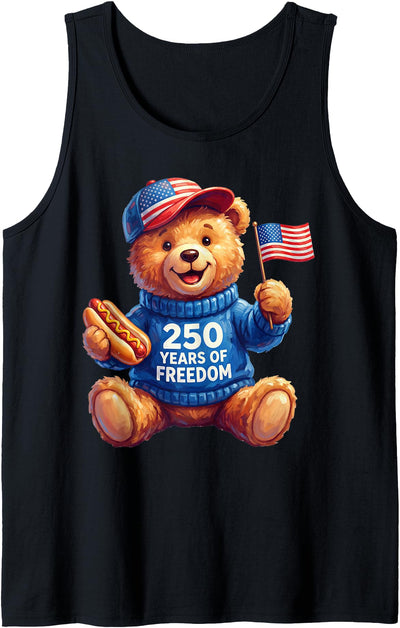 Cute Patriotic Teddy Bear 250 Years of Freedom 4th of July Tank Top