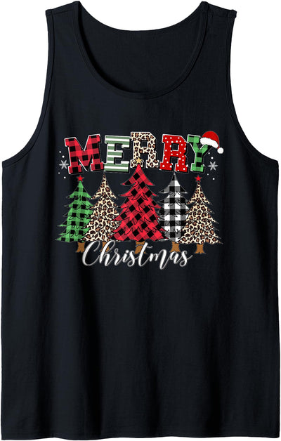 Cow Merry Christmas Leopard Buffalo Red Plaid Tank Top