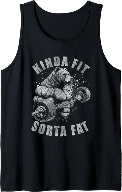 Kinda Fit Sorta Fat Funny Gym Bear Weightlifting Workout Tank Top