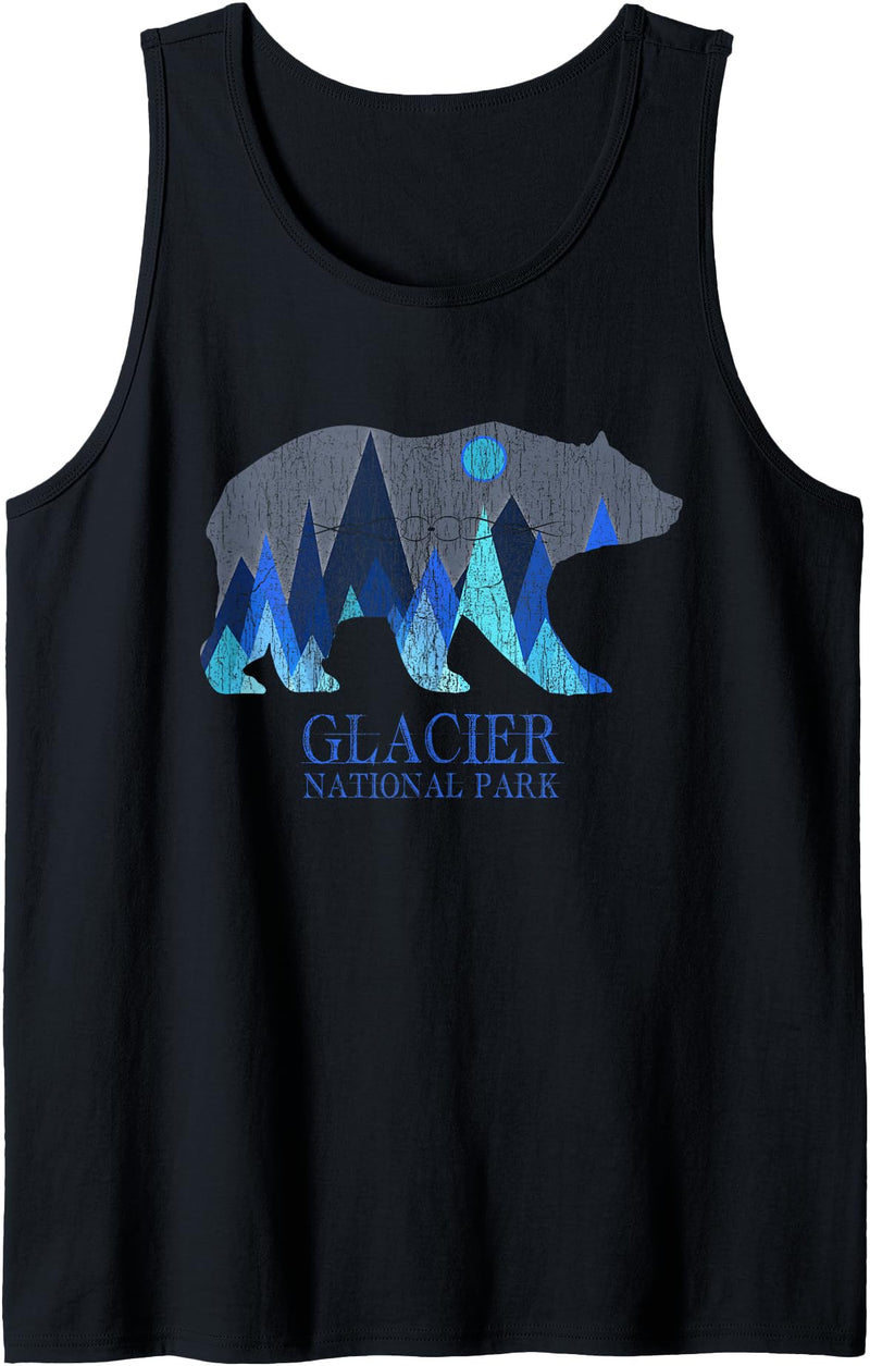 Glacier Grizzly Bear Tsunrisebey Retro Glacier Grizzly Bear Glacier National Park Tank Top - Black