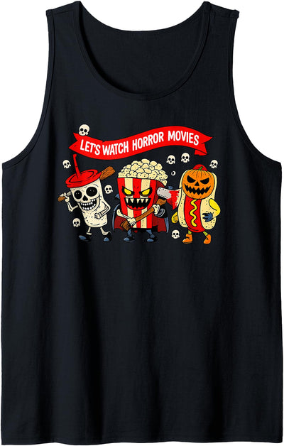 Scary Horror Movie Fans Halloween Gifts Men Women Let's Watch Horror Movies Funny Halloween Horror Night Snack Tank Top