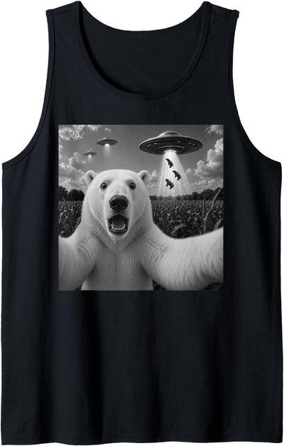 Polar Bear Selfie with UFO Alien Funny Tank Top