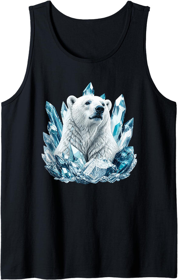 Arctic Polar Bear Crystal Ice Wildlife Ice King Polar Bear with Blue Crystal Peaks Tank Top - Black