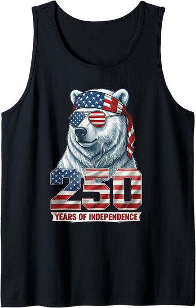 Polar Bear 250 Years of Independence Patriotic America 1776 Tank Top