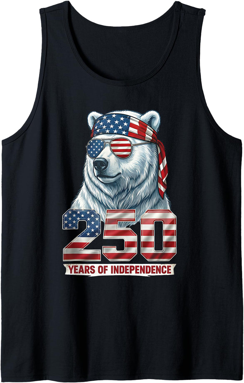 Patriotic Bear Freedom Anniversary Celebration Polar Bear 250 Years of Independence Patriotic America 1776 Tank Top - Black