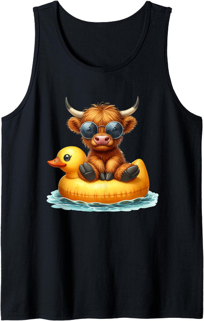 Love Highland Cows Heifers Cute Highland Cow Duck Pool Tank Top