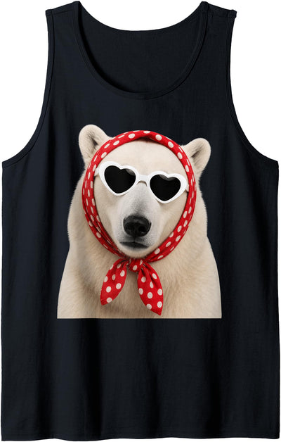 Cute Polar Bear Lover Heart Sunglasses Tank Top