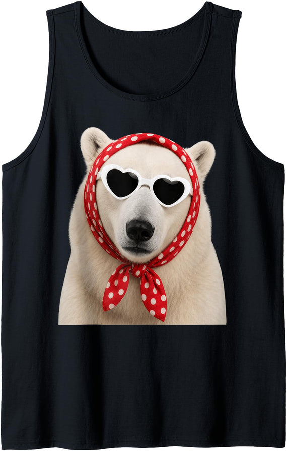 Funny Polar Bear with Sunglasses Cute Polar Bear Lover Heart Sunglasses Tank Top - Black