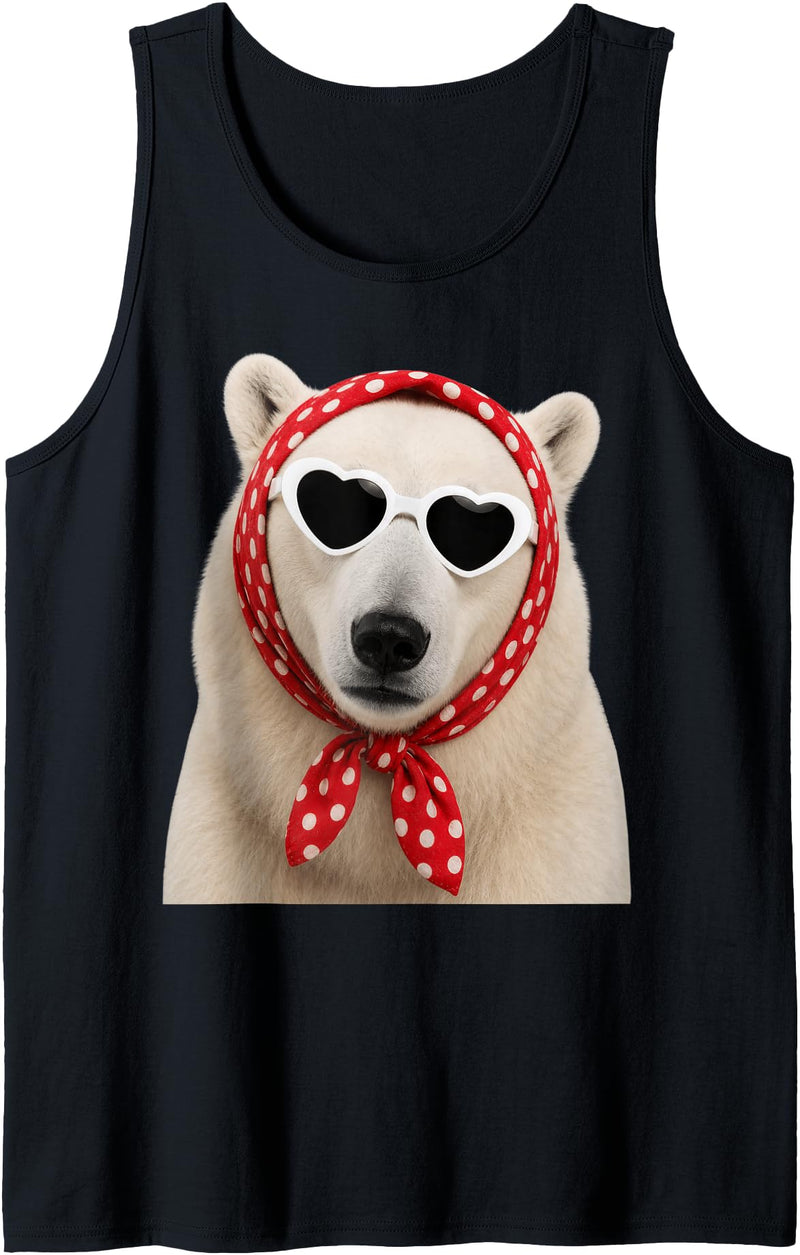 Funny Polar Bear with Sunglasses Cute Polar Bear Lover Heart Sunglasses Tank Top - Black