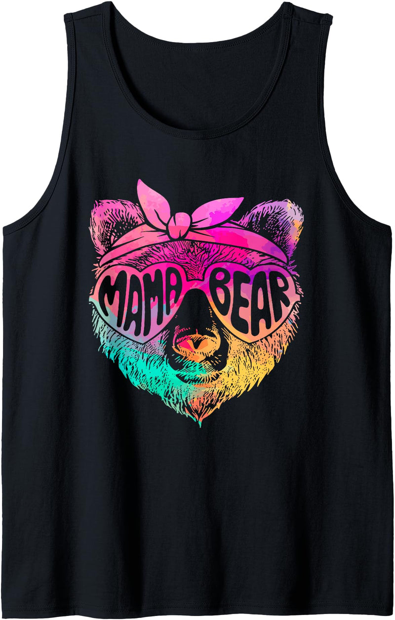 Funny Mother Mommy Mama Bear Face Mama Bear Face Colorful Sunglasses Funny Mom Mother's Day Tank Top - Black