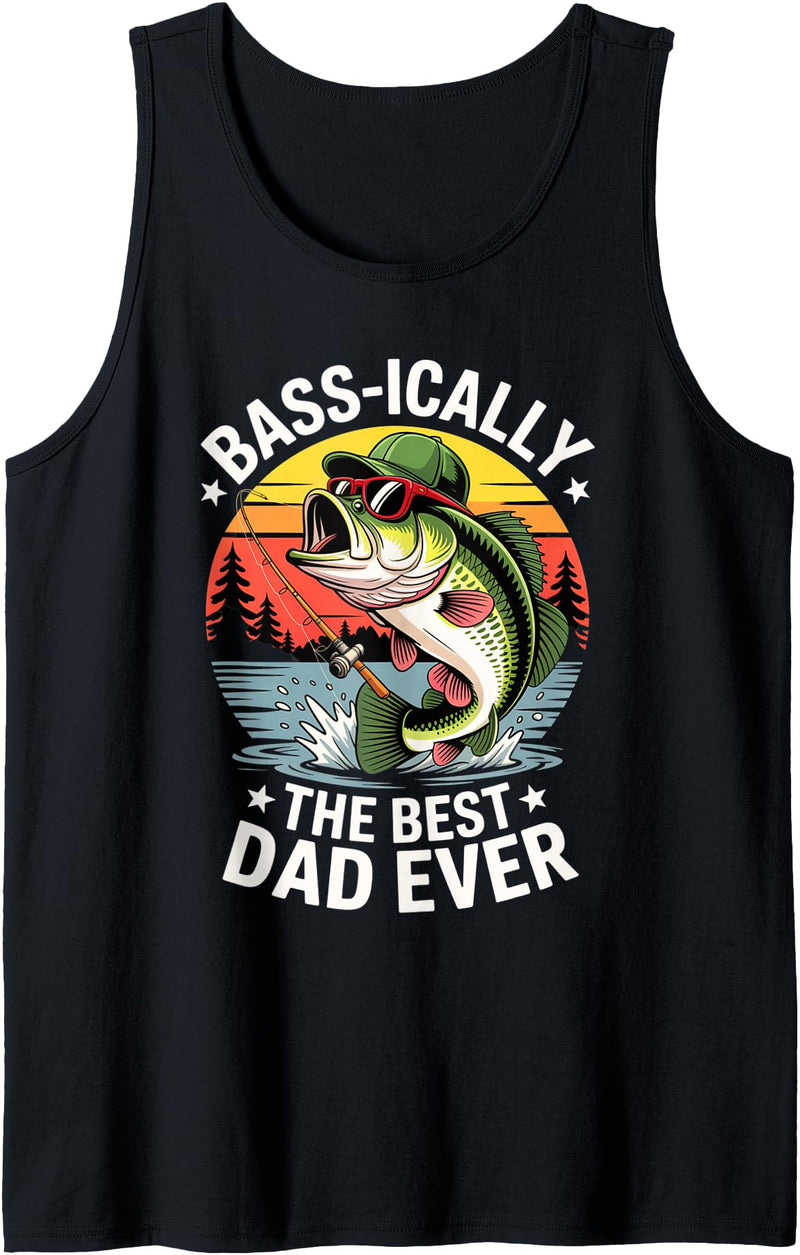 Dad Fishing Father's Day Funny Tees Funny Fishing Dad Vintage Retro Father's Day Tank Top - Black