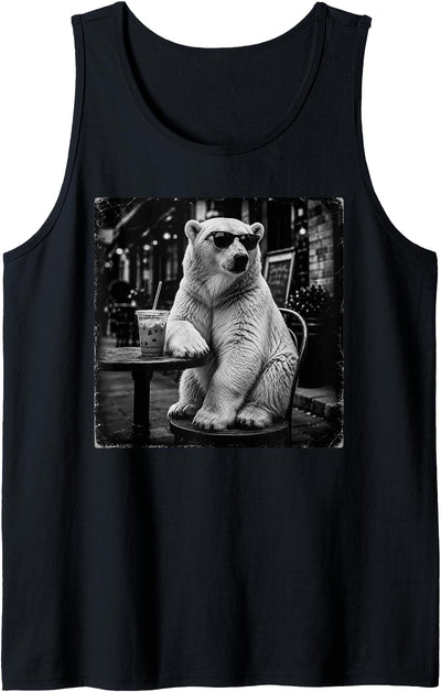 Funny Polar Bear Drinking Iced Milk Coffee Animal Lover Art Tank Top