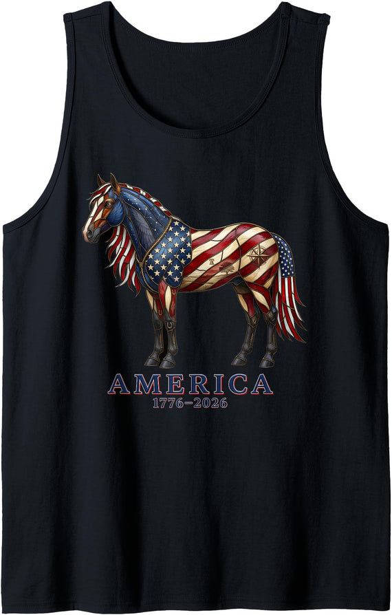 Horse Lovers USA America's 250th Anniversary Tee Horse America's 250th Anniversary 1776 2026 4th of July Tank Top - Black