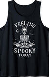 Funny Halloween Designs by FunWearVM Feeling Spooky Today Skeleton Yoga Lotus Pose Halloween Tank Top - Black