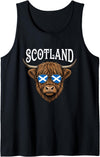 Scottish Scotland Designs By LBOL Scotland Highland Cow Sunglasses Saltire Flag Tank Top - Black