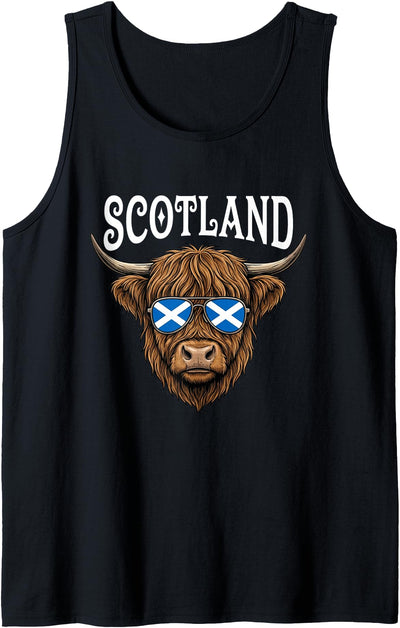 Lbol Scotland Highland Cow Sunglasses Saltire Flag Tank Top