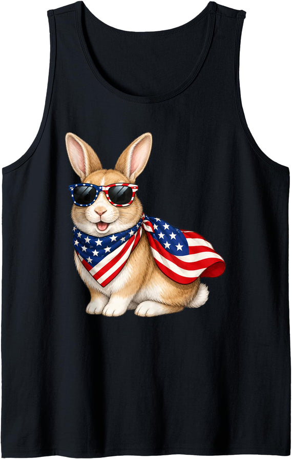 American Flag Rabbit 4th of July Tank Top in Black
