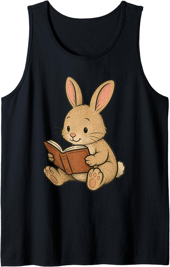 Cute Rabbit Bunny Book Lover Tank Top in Black