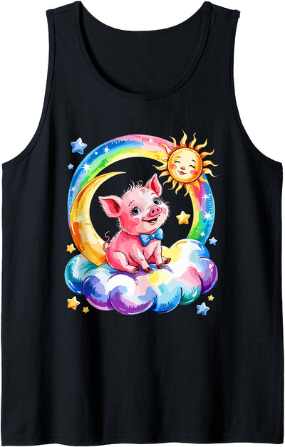Rainbow Clouds Pig Farmer Pigs Farm Tank Top