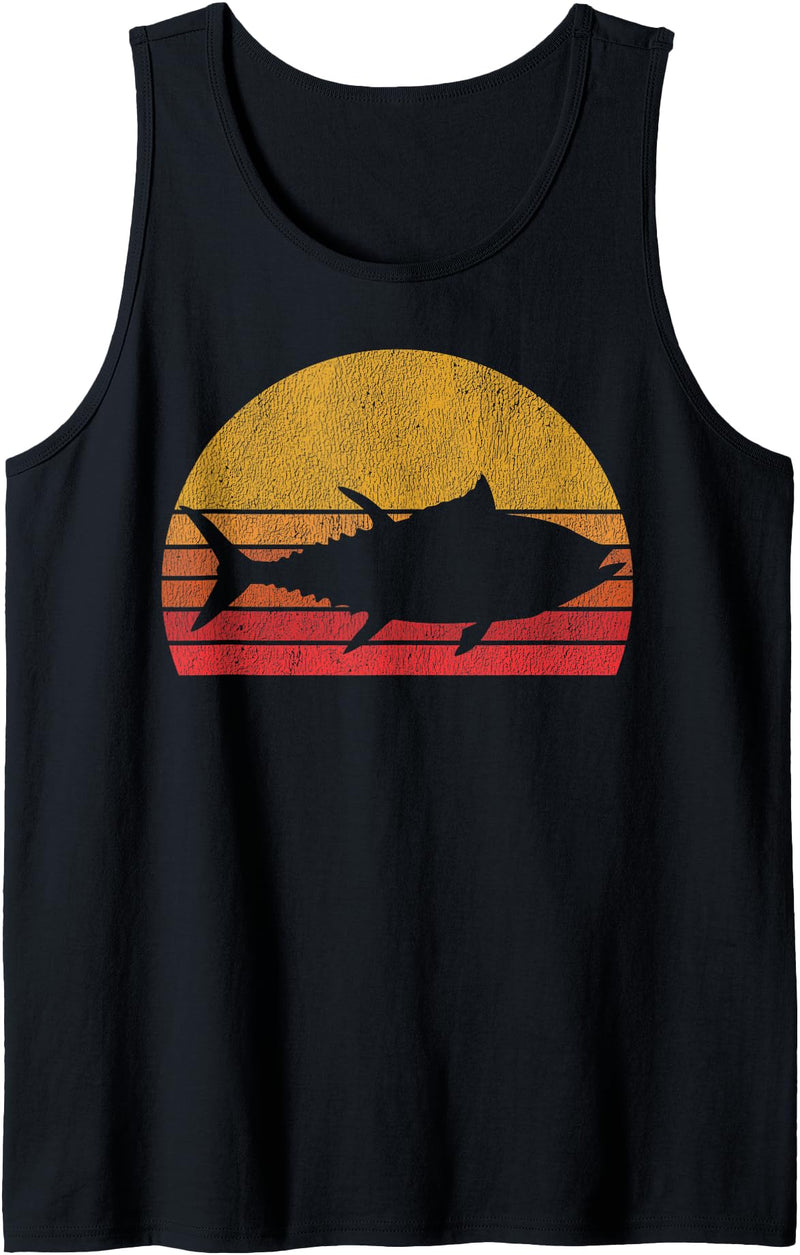 Tuna Fishing Apparel Co. Tuna Fishing Retro Sunset Bluefin Fisherman Tank Top - Black