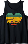 Mama Bear One Cub Retro Heart Mothers Day Gift Tank Top - Black