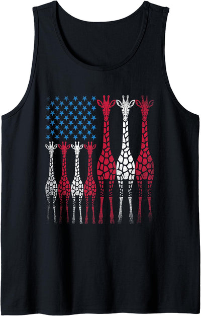 Patriotic Giraffe 4th of July American Flag Animal Lover Tank Top