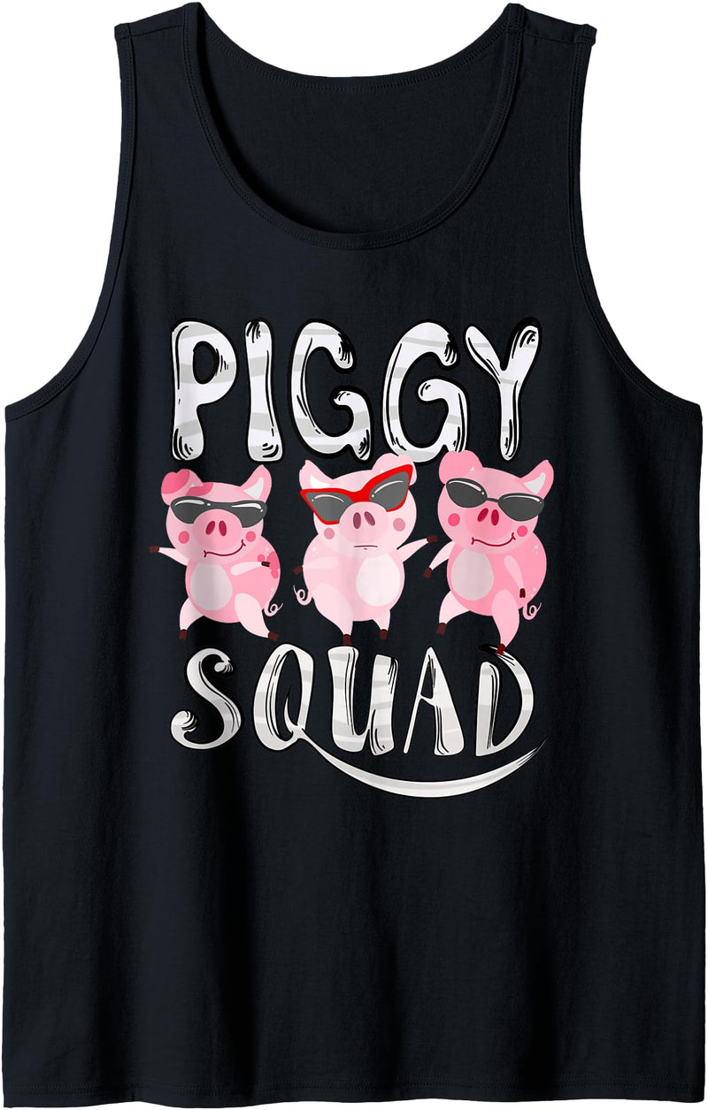Cool Lucky Swine Fans Party Girl Boy Pork Team Art Piggy Squad | Cute Pig Farmer Animal Lovers Funny Farm Gift Tank Top - Black