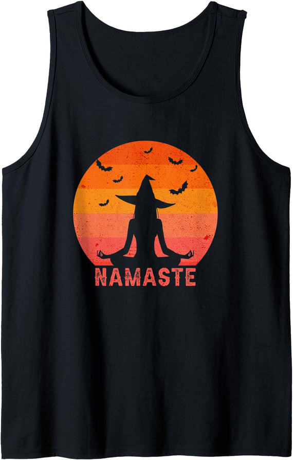 Namaste Witches Halloween Yoga Girl Witch Costume Womens Tank Top - Black