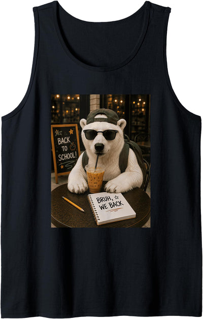 Polar Bear Bruh We Back to School Coffee Animal Student Vibe Tank Top