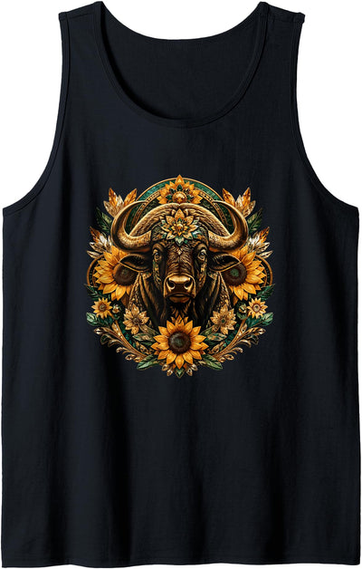 Cow Rustic Buffalo Sunflower Western Boho Majestic Buffalo Tank Top