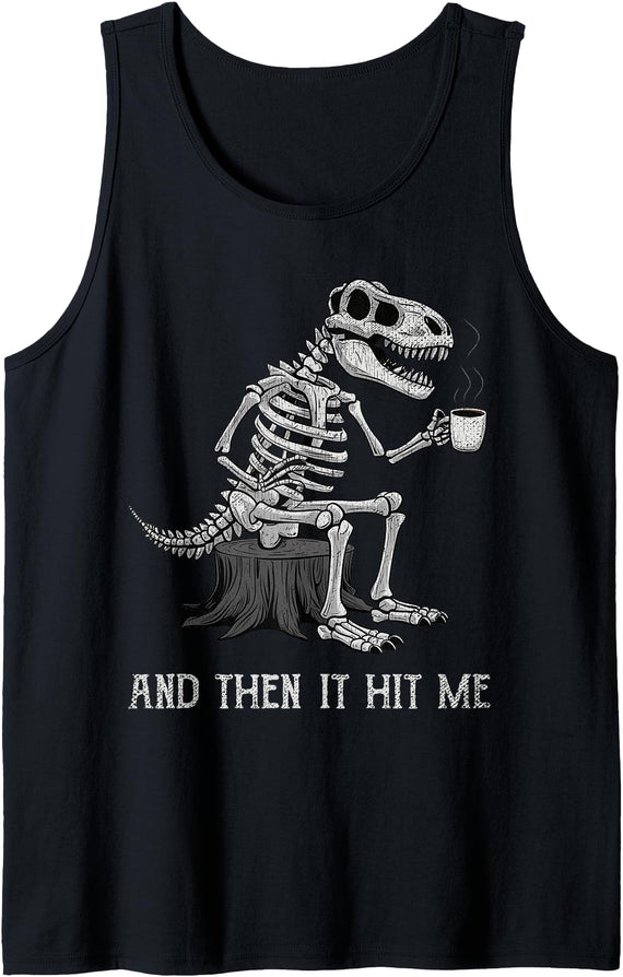 Coffee Humor Dinosaur Outfit For Men Women Kids Funny Coffee Dinosaur Skeleton Halloween Costume Goth Dino Tank Top - Black
