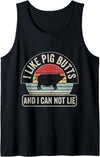 Catch Some Rays Vintage Retro I Like Pig Butts And I Cannot Lie Funny BBQ Tank Top - Black
