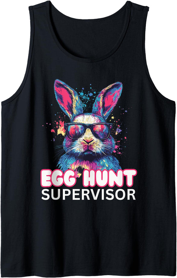 Easter Egg Hunt Supervisor Funny Mom Dad Tie Dye Bunny Tank Top in Black
