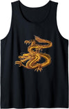BISAZA Gold Dragon China War Graphic Novelty Golden Tank Top - Black