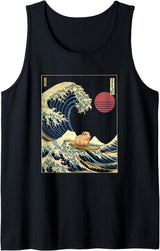 AxisNagawa Guinea Pig Kanagawa Wave Funny Surf Animal Tank Top - Black