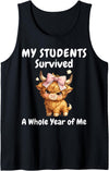 Funny Highland Cow Teacher Cute Coquette Bow My Students Survived A Whole Year of Me Teacher Highland Cow Tank Top - Black