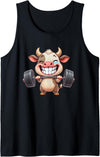 Cute Gym Cow Weightlifting Animal Workout Funny Cow Lifting Barbell Strength Workout Fitness Tank Top - Black