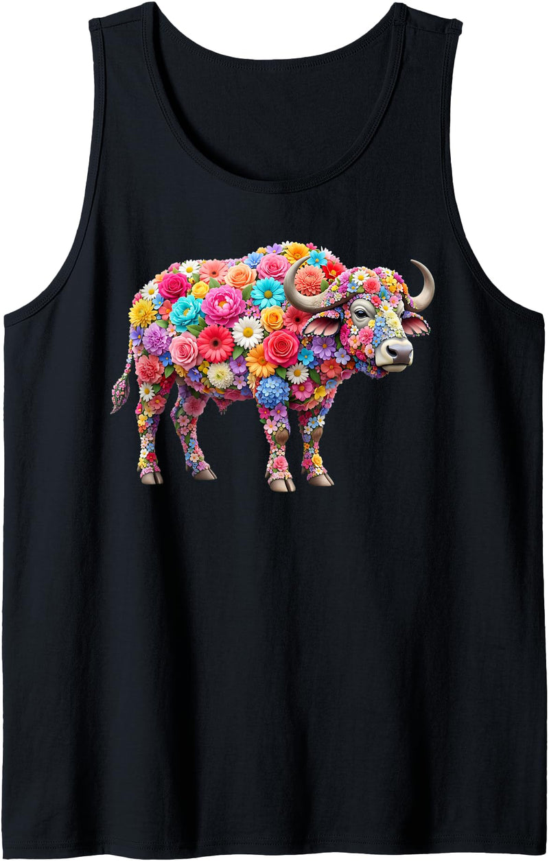 Buffalo lover for Women Men Kids Cute Flower Buffalo on Summer Floral Buffalo Tank Top - Black