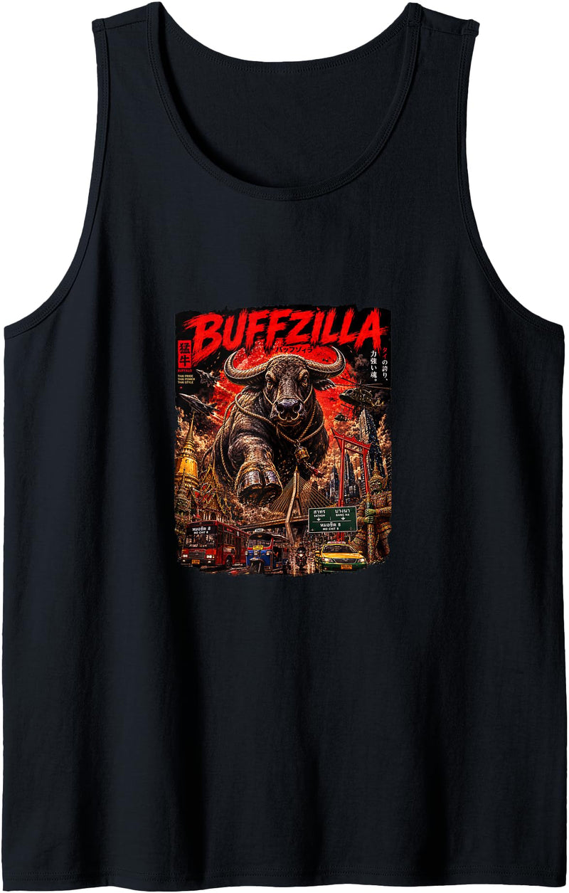 CUTE & TEES Cute Buffalo Buffzilla for Thai Buffal Moms Dads Pet Lovers Tank Top - Black